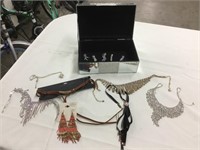 Jewelry box with crystals chokers earrings and