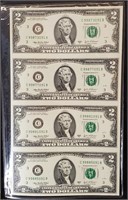 Book of Four Uncut 2013A $2 Dollar Bills