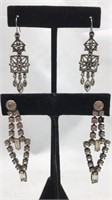 2pr Dangle Earrings Vintage Rhinestone & Marcasite