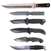 (6) FIXED BLADE KNIVES SCHRADE, GERBER, MORE
