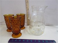 RETRO PICTCHER & AMBER FOSTORIA GLASSES