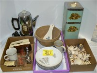 VINTAGE GE COFFEEPOT, HAND MIXER, CANISTERS,