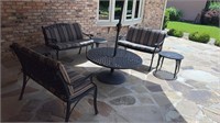 Patio set of 2 benches with cushions  3 small