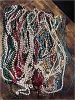 35+ various beaded costume jewelry necklaces