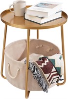 Gold Side Table  Fabric Basket  Metal