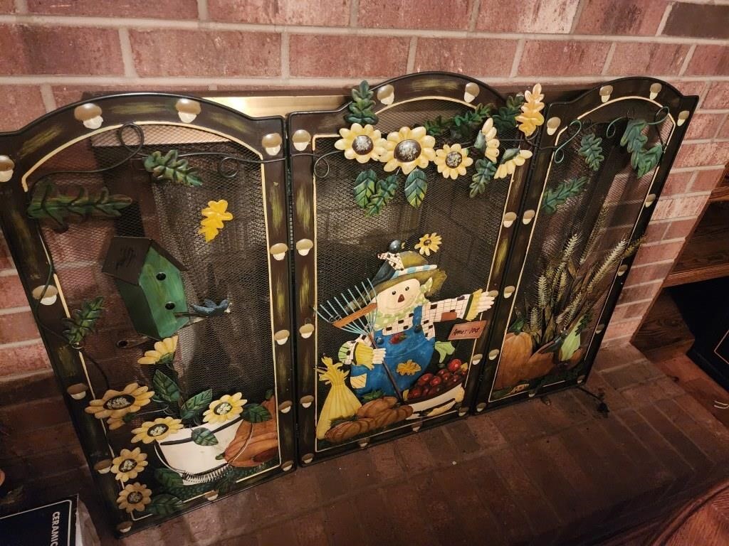 47 x33 metal sunflower scarecrow fireplace screen