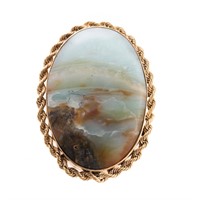 A Lady's Pendant/Brooch of Agate Seascape in 14K