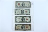 (4) Two Dollar Red Seal Notes