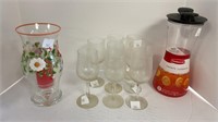 Rubbermaid Carafe, (8) wine glasses, candle