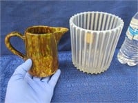 ant. sponge pitcher & opalescent jar(both chipped)