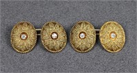 Pr Victorian 14K Gold Filigree & Diamond Cufflinks