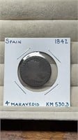 1842 Spain 4 Maravedis Coin