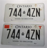Pair Ontario Licence Plates (744 4ZN)