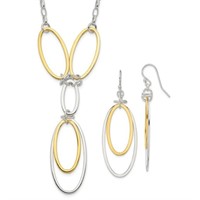 Sterling Silver Polished Drop Necklace Earring Set