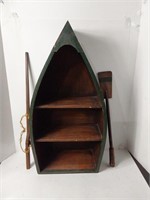 Wood Boat Bookshelf with/Paddle& Rod U8B