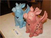 LED Ceramic Pigs Set of 2 Approx. 10" Tall