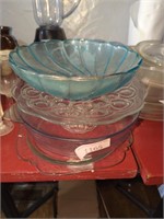 Glass platters, cake stand & misc Glassware