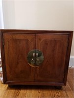 Wood Cabinet with Asian Themed Front Brass Plate