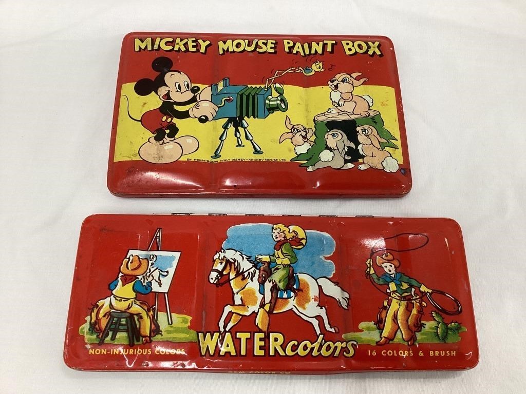 (2) Child’s Metal Paint Box, (1) Mickey Mouse, 6