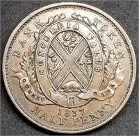 1837 Canada Quebec Half Penny Conder Token