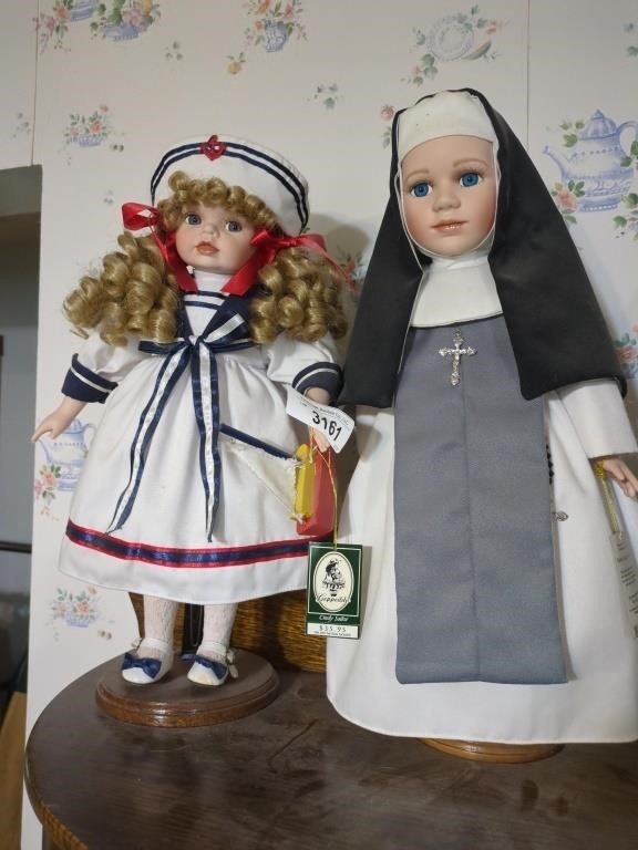 2 Geppeddo porcelain dolls - approx 17" tall