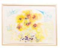 LARGE FRAMED ABSTRACT WATERCOLOR PAINTING, SIGNED