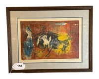 Vintage Signed Equestrian Print of Horses