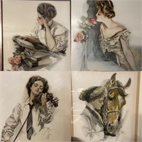 (4) Antique Harrison Fisher Girl Lady Horse Print