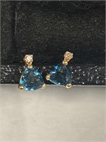 14k Blue Stone Diamond Earrings
