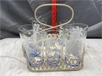 7 vintage sailboat glasses in metal caddy