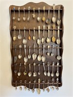 Vintage collector spoons with rack