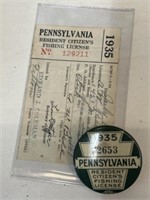 1935 PA Fishing License with Registration Card