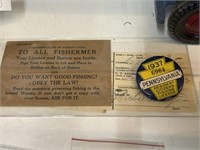 1937 PA Fishing License with Registration Card