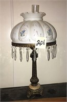Antique Lamp with Milk Glass and Crystal Shade