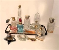 Perfume Bottles & Mirror Tray
