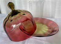 Vintage Amberina Butter / Cheese Dish w/ Lid