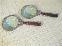 2 EARLY MAGNIFINED GLASSES, CARVED HANDLES