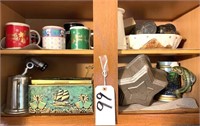 Cabinet of Misc., Fishing Mug, Tin