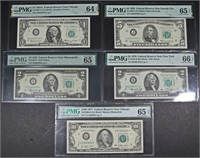(5) PMG GRADED FEDERAL RESERVE NOTES