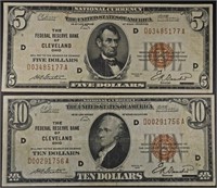1929 $5 & $10 NATIONAL CURRENCY