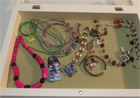 VERY NICE LOT OF COPPER & LUCITE COSTUME JEWELRY.