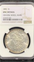 1885 Morgan Silver Dollar NGC UNC Details