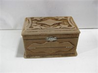 Wood Carved Case W/ Vtg Celluloid Vanity Set See