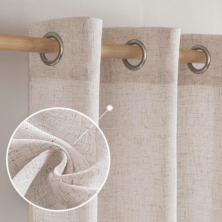 (N) Natural White Linen Curtains 52x96 Inch Long 1