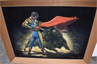 Vintage Signed Matador & Bull Painting on Velvet