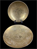 2 China Brass low dish and bowl Antique, et