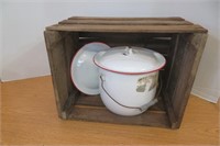 Enamel Ware Pot & Primitive Crate