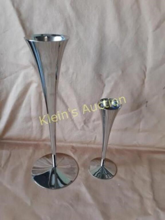 2 Vtg Germany Silver Trumpet Vases