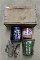 Harrison Water Crate, Tins, Carbide Lantern