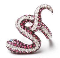 14K Gold Diamonds & Rubies Snake Lady's Ring